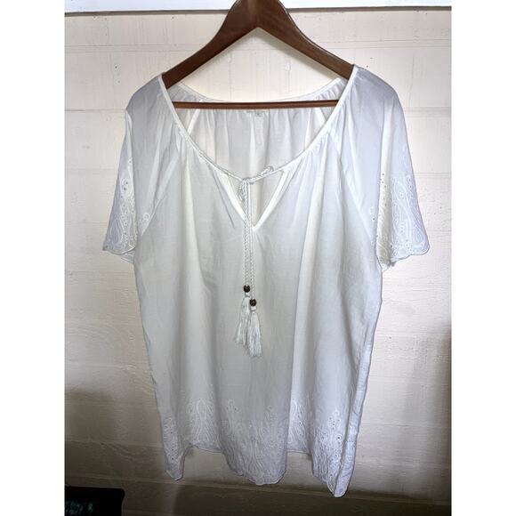 KYLA SEO Eyelet Peasant Blouse w Scallop Hems FEMININE BEACHY Size Large L - Picture 1 of 9